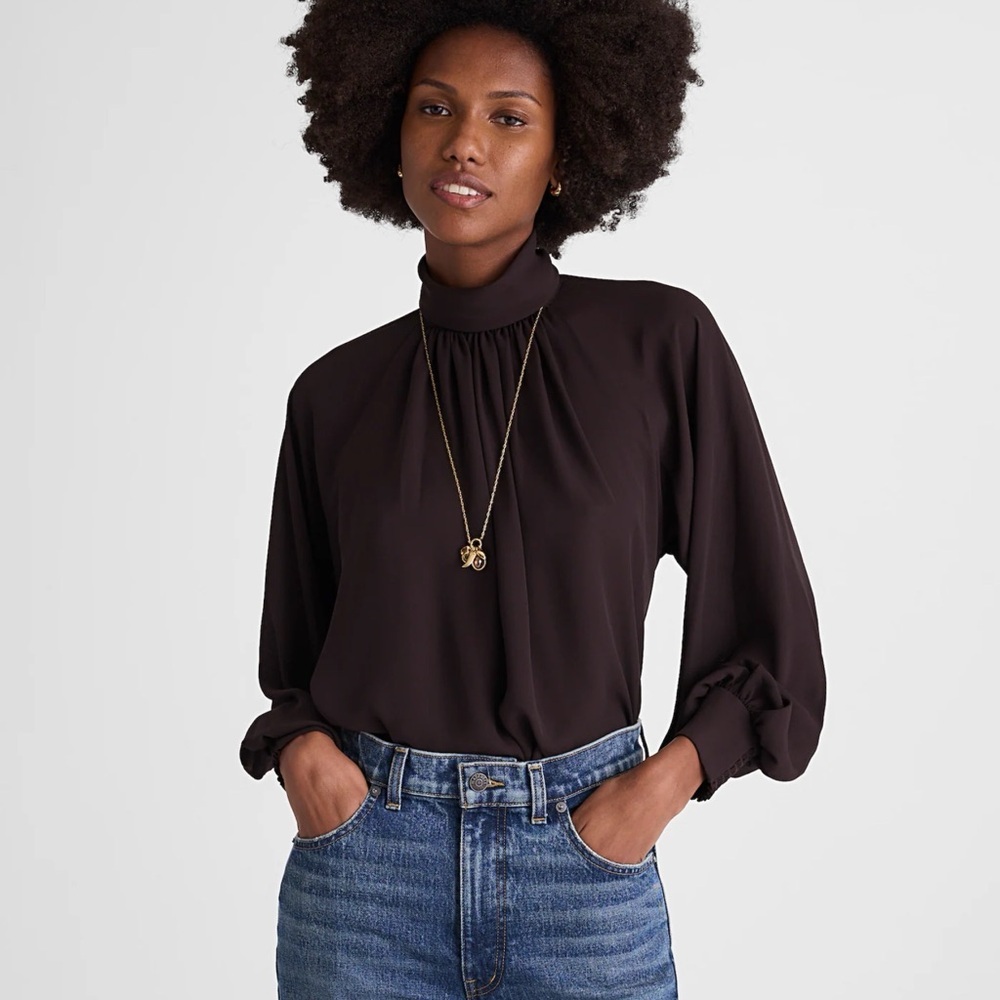 Madewell Turtleneck‎ Long-Sleeve Top in Chiffon Molasses Brown Size XS NWT